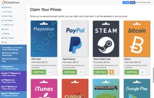 A huge range of free gift card prizes to choose from. Alternatively you can choose a direct payment to your PayPal account or Bitcoin wallet.