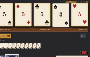 Video poker, Jacks or Better: four of a kind paid out, with the optional double-or-nothing round below.