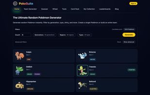 Draft balanced teams instantly. Advanced filters allow you to generate Pokémon based on competitive formats like VGC, Smogon OU, generation, and type.