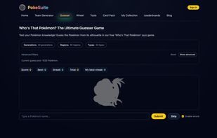 Test your Pokémon knowledge with our built-in minigame. Guess the Pokémon from its silhouette and build your winning streak.