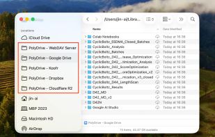 Mounted drives appear under Locations in the Finder sidebar and behave like ordinary folders.