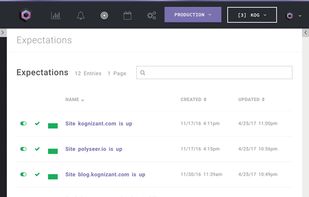 List of production infrastructure tests in the Polyseer.io dashboard.