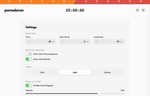 pomodoro timer light mode settings