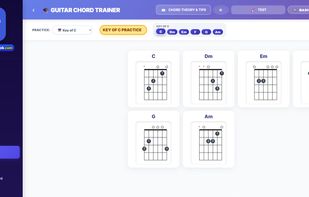 Built-in Guitar Chords specific for each song or practice per key.
