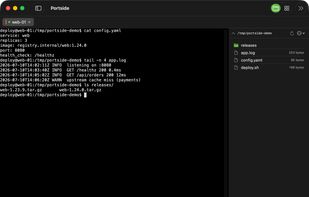 The SFTP browser rides the same SSH connection as your shell — no second login — with drag-and-drop transfer right beside the terminal.
