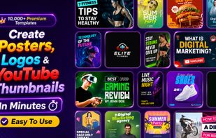 Create posters, logos and YouTube thumbnails quickly using ready-made editable templates.