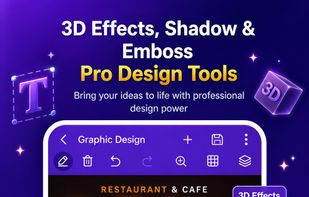 Edit designs with 3D effects, shadows, emboss, text tools, stickers and layers.