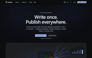 Write a post once and publish it to Instagram, Facebook, LinkedIn, Pinterest, Threads, TikTok, X and YouTube.