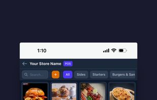 Mobile-friendly POS interface optimized for phones and tablets with a touch-based menu layout.