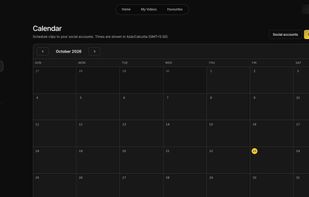 Schedule finished clips to connected social accounts from a built-in calendar, on Creator and Studio plans.