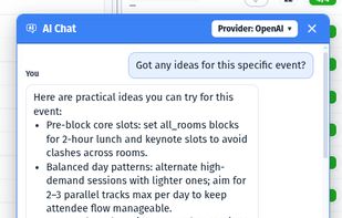 Chat with the AI and let it build your conference for you. You can also import files