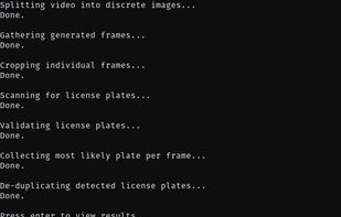 Predator's output after detecting several license plates in pre-recorded video
