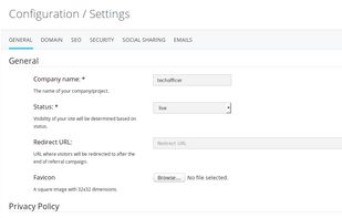 Settings page
