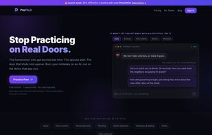Practice against a live AI homeowner right on the homepage, no signup needed
