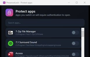 Pick which installed apps are protected, one switch each
