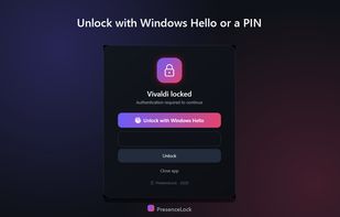 A protected app asks to be unlocked before it will open, with Windows Hello or a PIN