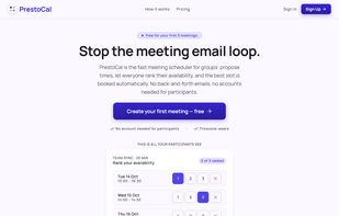 PrestoCal's homepage, with an interactive demo of the ranking screen you can try without signing up.
