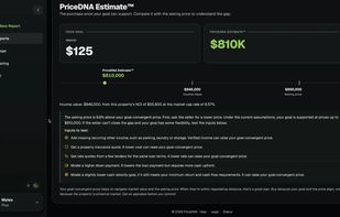 PriceDNA Estimate: the purchase price a goal can support, compared with the asking price.