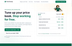 PriceTuneup home: free price book and margin tools for Housecall Pro shops