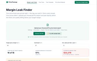 Margin Leak Finder: every line item priced below your target margin, and what it costs per year
