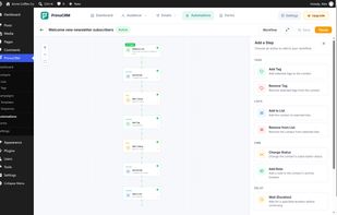 Visual automation builder with triggers and actions on a drag-and-drop canvas