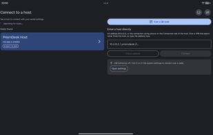 Connecting: hosts on the network are found automatically, or scan a QR code or connect over USB tethering