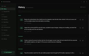History of past dictations, searchable and copyable