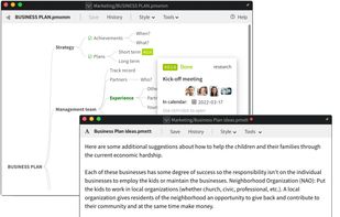 Use built-in editor to create encrypted, interactive text notes, mind maps and spreadsheets, integrated with Tasks and other documents.