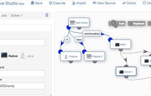 The Workflow Studio provides an easy to use graphical interface for creating your workflows as a representation of your distributed computations. Consisting on the definition of one or more tasks and their dependencies, you are able to set advanced flow controls such as replication, if/else branching and loops.
Workflow Studio exists in two versions: a multi-platform native client (compatible with Windows, Linux and MacOS X), and a web interface directly accessible from your web browser.