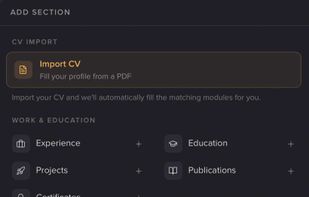 Available modules for your personal page.