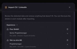 CV-import feature automatically scans your CV and creates a draft of your page.