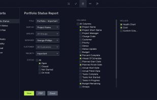 Create reports with the push of a button. Project managers can report on status, availability, time, variance and more. Review and export as a PDF, Word or Excel file.