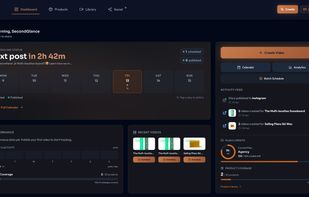 Centralized dashboard to track video generation credits, monitor store-wide video coverage, and manage recent exports.