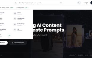 Homepage hero section showcasing AI prompt discovery with category browsing and featured prompts