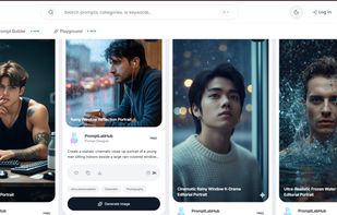 Photography category page displaying a curated grid of AI image generation prompts