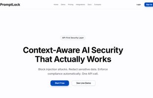 PromptLock homepage - API-first security layer for AI applications