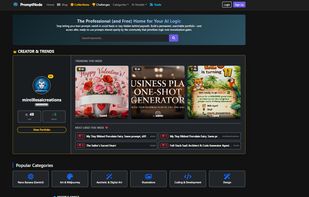 The PromptNode homepage featuring a clean, dark-themed interface with curated AI prompt categories and trending resources.