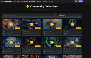 The Community Collections page, where AI prompts are organized into thematic folders for easier discovery. This section allows users to browse curated sets of prompts grouped by specific AI models or use cases.