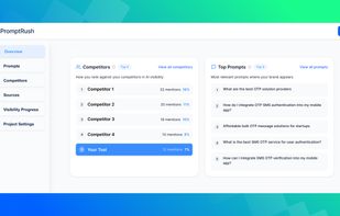 View your top competitors and the prompts where your brand appears. Identify opportunities to improve your AI visibility.