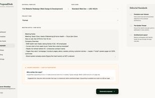Paste messy call notes ? pick template + rate card ? Generate.