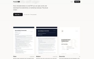 Page showing proposal templates