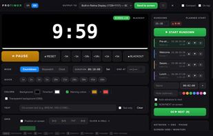 Operator control window with rundown, timer controls, messages and output management.