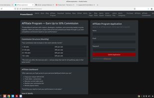screen shot of the affiliate sign up page