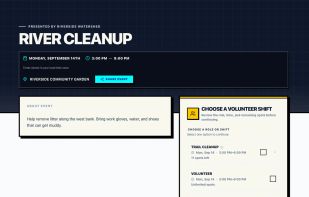A public signup page where participants choose an available role or time slot and register.