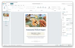 A community supper flyer open for editing in PubKeep.