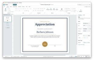 A certificate of appreciation open for editing in PubKeep.