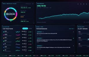 Overview: portfolio value, performance, top positions, news about your holdings and price-alert bands (demo data).