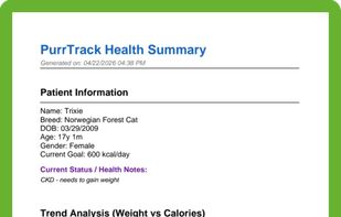 The first page of the exported Health Summary PDF, featuring patient information and visual trend charts.