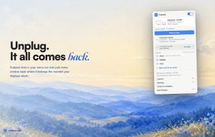 The menu bar panel: one click restores your layout, undo for every restore, and scenes to switch desks. Putback counts what it actually did.
