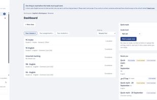 Qalami dashboard, showing the user's list of classes (English)